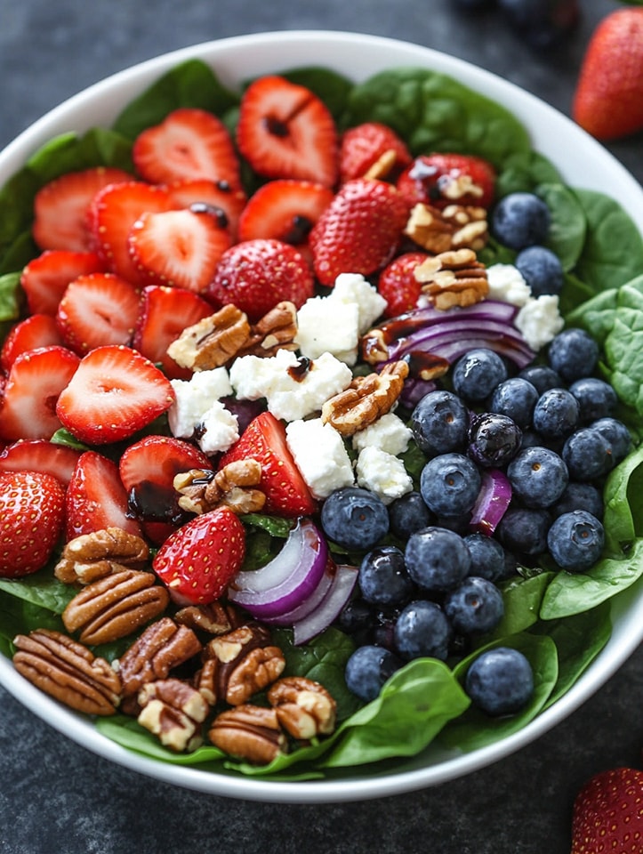 Sweet & Spicy Berry Spinach Salad