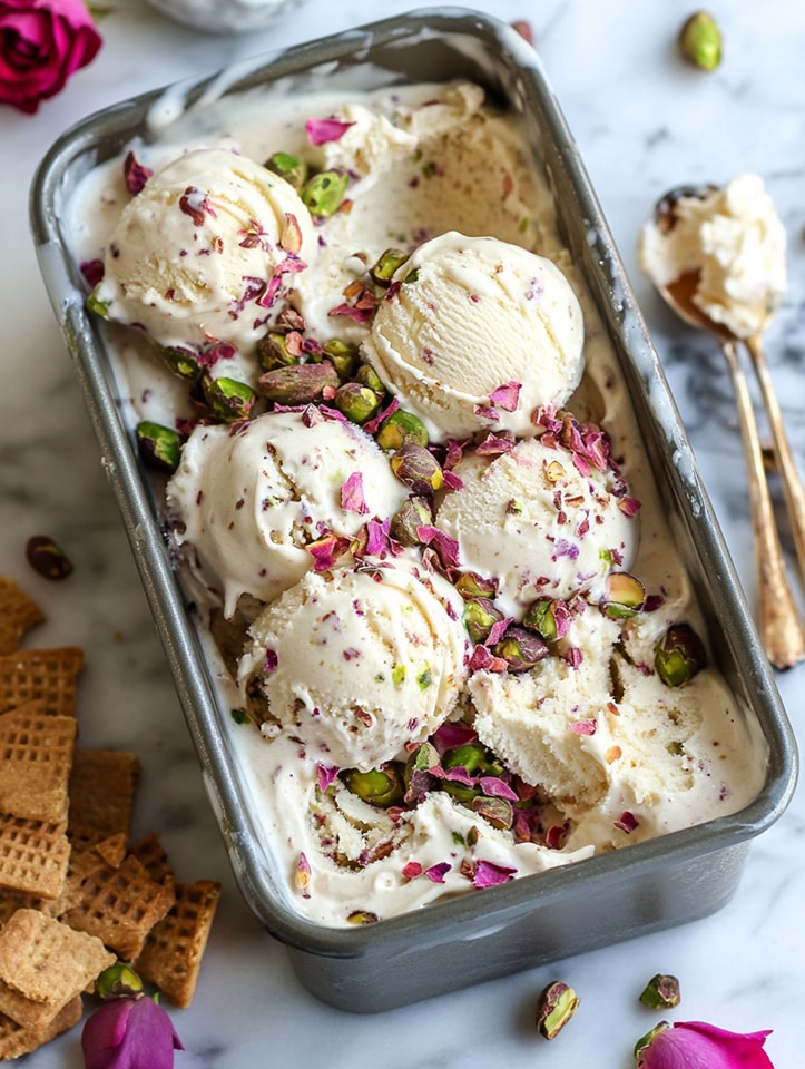 Rose Pistachio Cheesecake Ice Cream – Indulge in this Creamy Delight