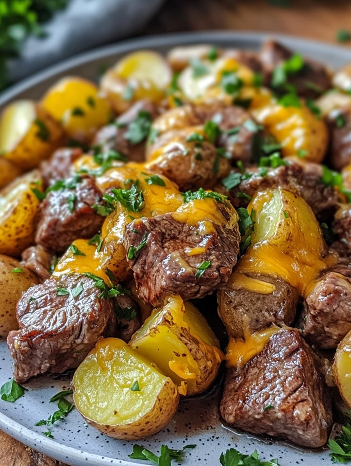 Cheesy Garlic Butter Steak & Potatoes
