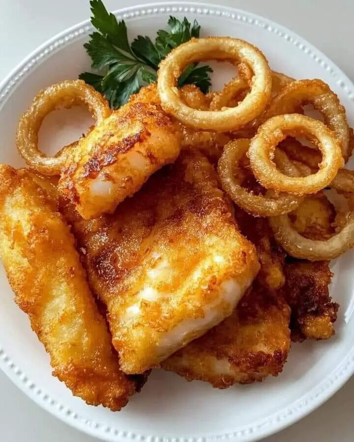 TREMENDOUS CRISPY COD & GOLDEN ONION RINGS PLATTER