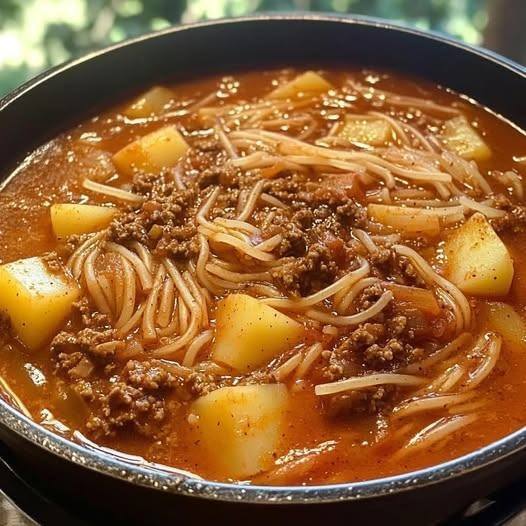 Fideo with Potatoes and Ground Beef