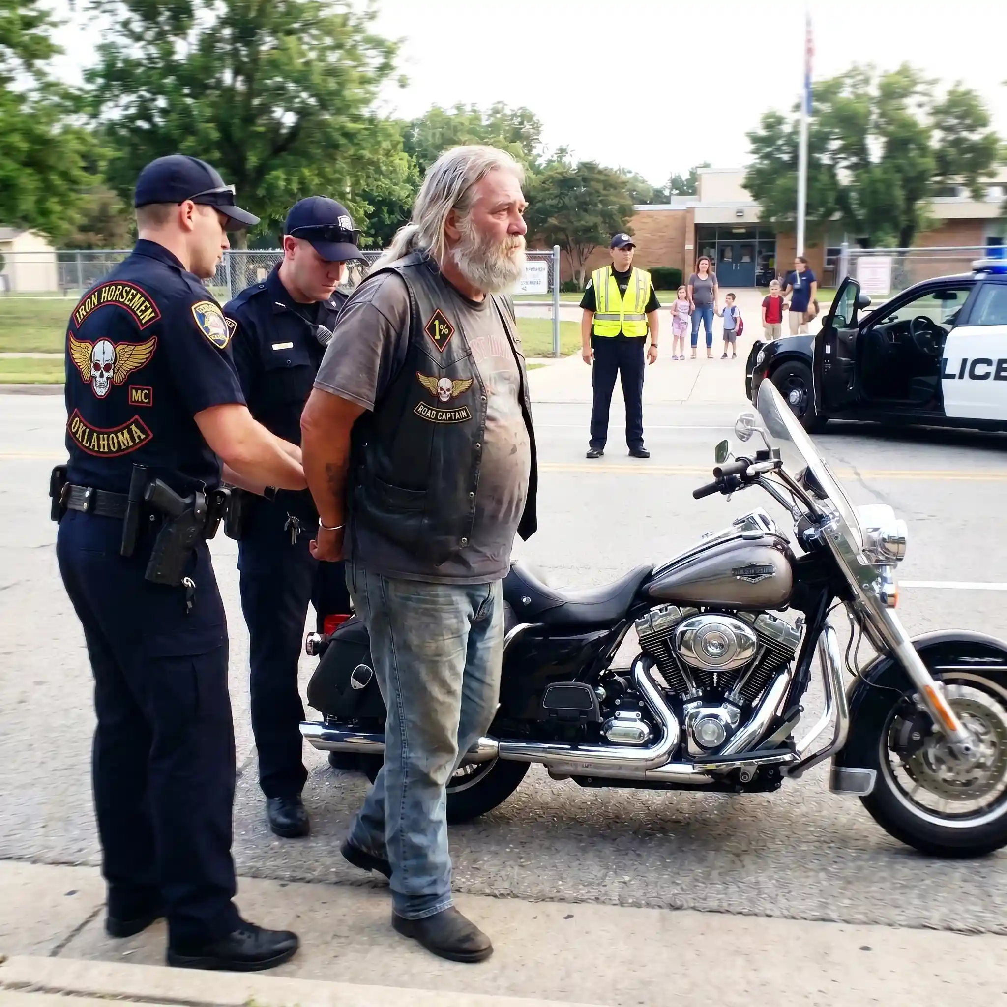 This Biker Was Sitting Outside Our School Daily Until Cops Dragged Him Away in Cuffs