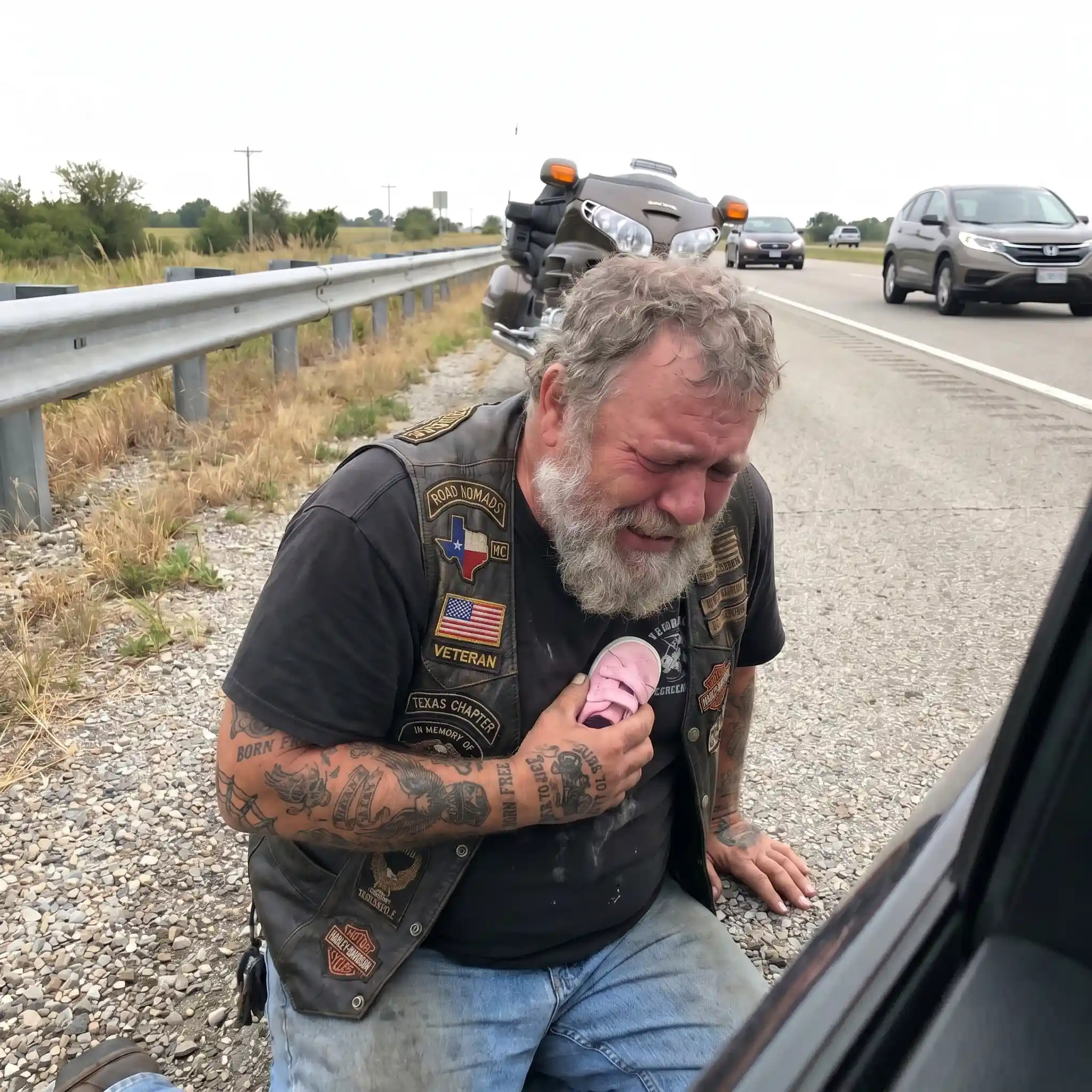 300-Pound Biker Collapsed Sobbing on the Highway Holding a Tiny Pink Shoe
