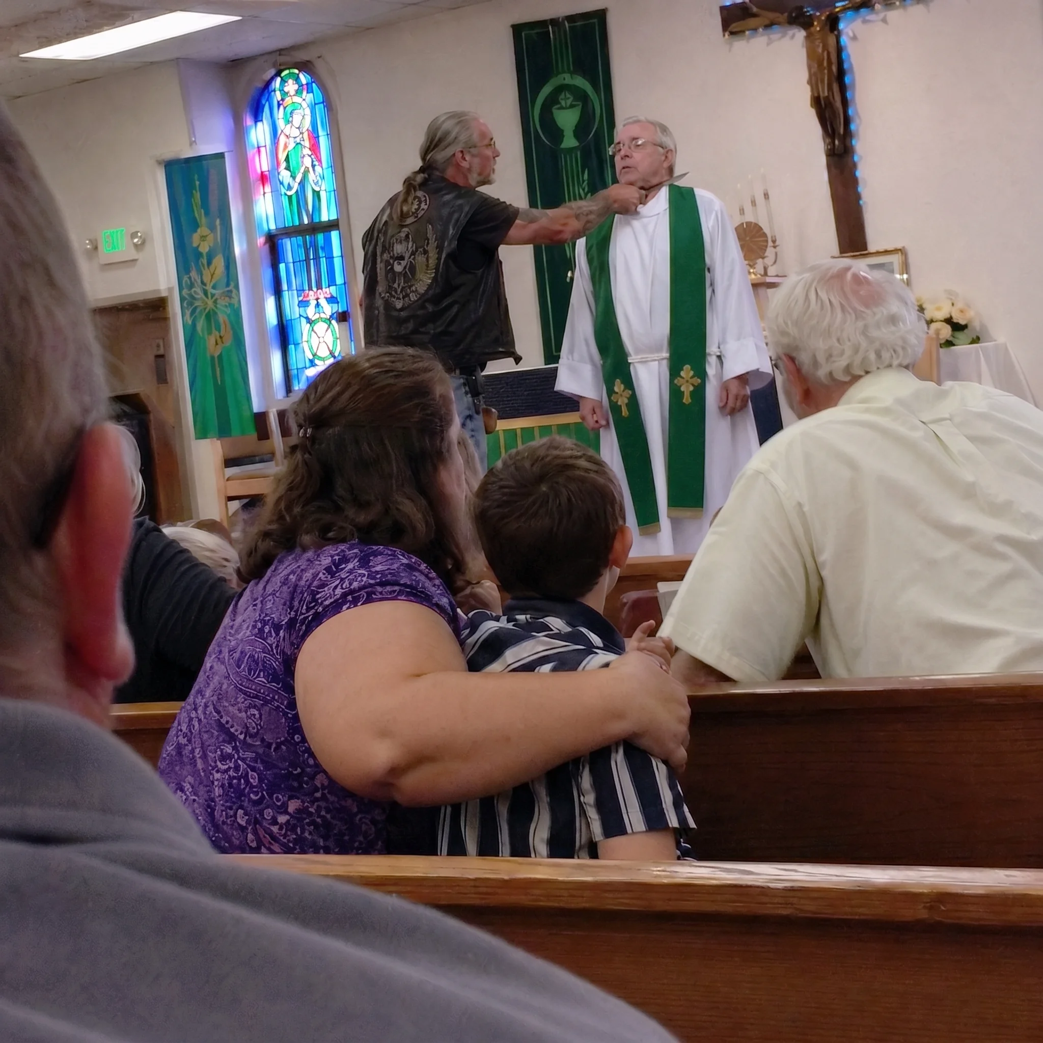Biker Held a Knife to a Priest’s Throat in Front of the Whole Congregation